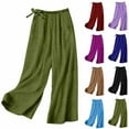 thumbnail image 1 of lcziwo Prime Day Sales Today, Womens Casual Linen Pants with Pockets Loose Wide Leg Palazzo Pants Elastic Waist Drawstring Lounge Trousers Summer Flowy Beach Pants Army Green XXL, 1 of 8