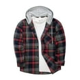 thumbnail image 1 of lcziwo Prime By Hour Mens Button Down Shirts Regular Fit Long Sleeve Casual Plaid Flannel Shirt Fall Winter Baggy Oversized Drawstring Hooded Jacket with Pocket,Red,L, 1 of 7