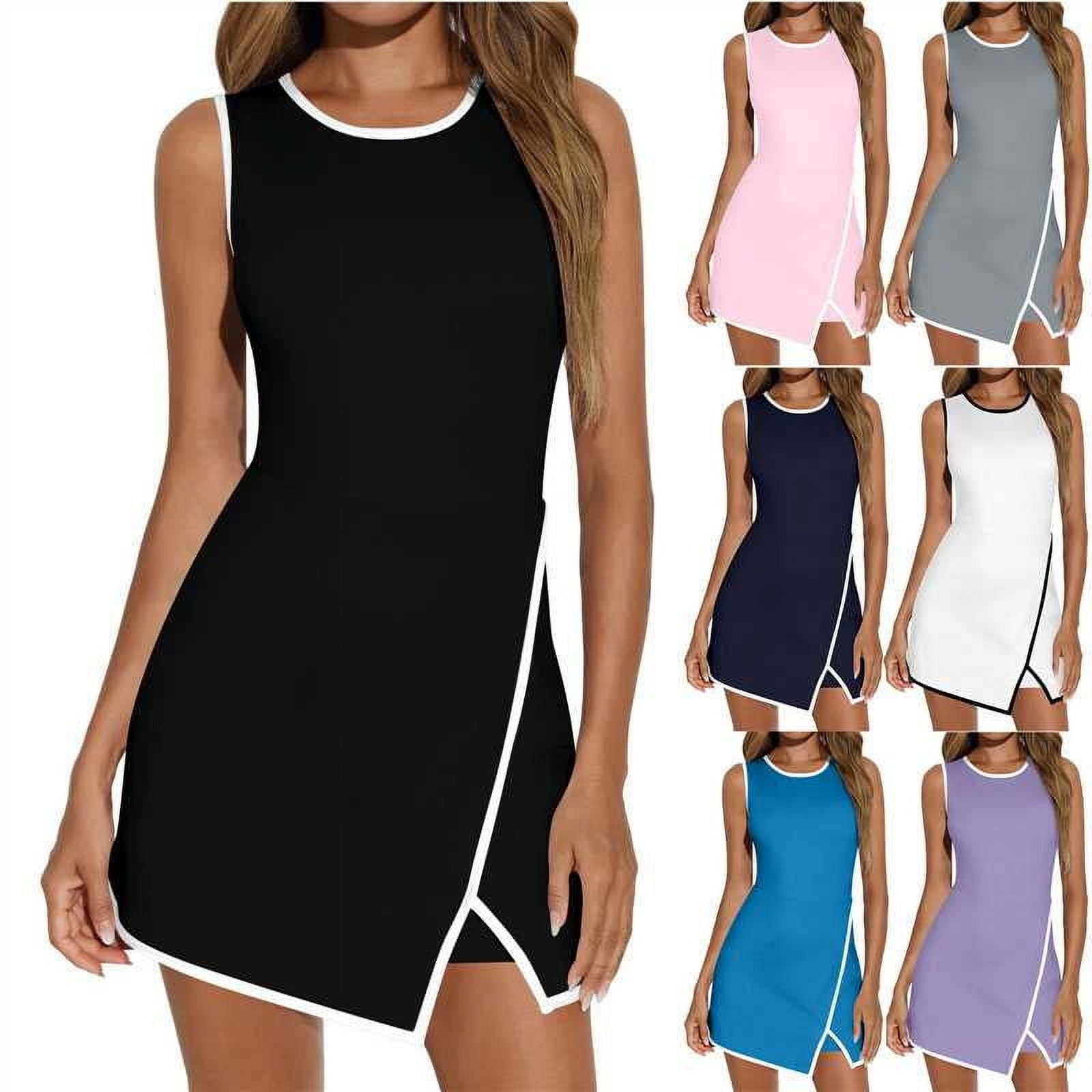 lcziwo Rompers for Women Sleeveless Athletic Tennis Dress Built in Shorts Summer Mini Short Jumpsuits Casual Workout Onesie Golf Skort Purple XXL