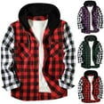 thumbnail image 1 of lcziwo Prime Today Mens Plaid Hooded Shirts Casual Long Sleeve Lightweight Shirt Jackets Fall Winter Loose Fit Button Down Drawstring Jacket with Pocket,Khaki,M, 1 of 1
