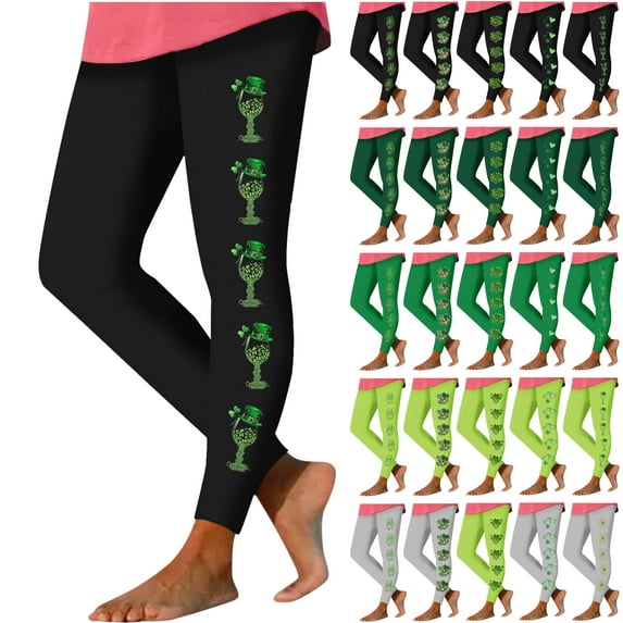 lcziwo Prime Today, St Patricks Day Leggings for Women Casual Stretchy High Waisted Yoga Pants Fashion Shamrock Print Running Leggings Full Length Tight Trousers Mint Green S