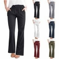 thumbnail image 1 of lcziwo Mothers Day Gifts, Women's Pants 2025 Summer Cotton Linen Lounge Pants Loose Fit Wide Leg Flared Trousers Casual Elastic High Waist Sweatpants with Pockets Wine S, 1 of 7