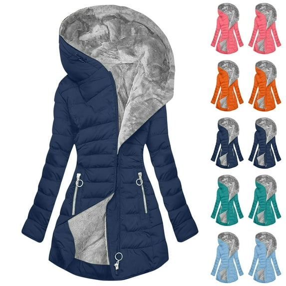 lcziwo Prime Today Womens Winter Coats with Hood Plus Size Quilted Puffer Jacket Furry Warm Thicken Hoodies Windproof Zip Up Outerwear 2024,Green,XL