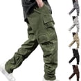 thumbnail image 1 of lcziwo Propper Pants Men Work Solid Color Pants Multiple Pockets Travel Relaxed Fit Trousers Dark Gray L, 1 of 8