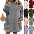 thumbnail image 1 of lcziwo Purple Womens Fleece Oversized Sweatshirts Long Sleeve Round Neck Fuzzy Pullover Winter Warm Long Tops with Pockets L, 1 of 5