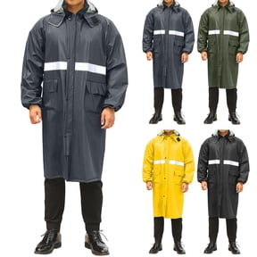 lcziwo Rain Jacket Men Big and Tall Long Hooded Waterproof Raincoat Outdoor Safety Emergency Poncho with Pockets, Army Green, XXL