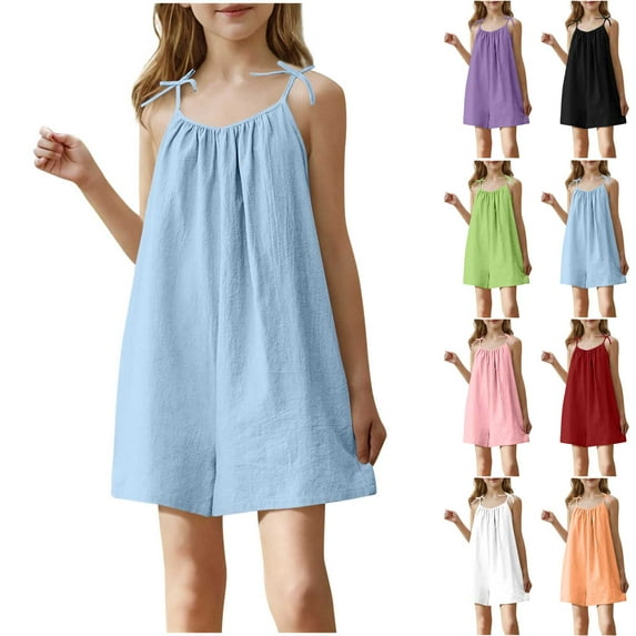 lcziwo Romper for Girls Casual Summer Lightweight Linen Adjustable Spaghetti Straps Short Jumpsuit Fashion Pleated Front Onesies Shorts Pink 12 Years Ofertas en Walmart