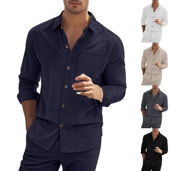 lcziwo on Sale Clearance Men's Corduroy Shirts Long Sleeve Button Down Shirt Jacket Solid Casual Textured Work Tops Outdoor Lightweight Blouses with Pocket