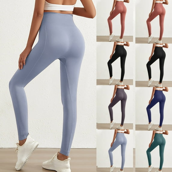 lcziwo Sale of The Day Clearance, High Waisted Leggings for Women Compression Workout Athletic Yoga Pants Solid Color Casual Tummy Control Butt Lifting Tight Leggings Gray S