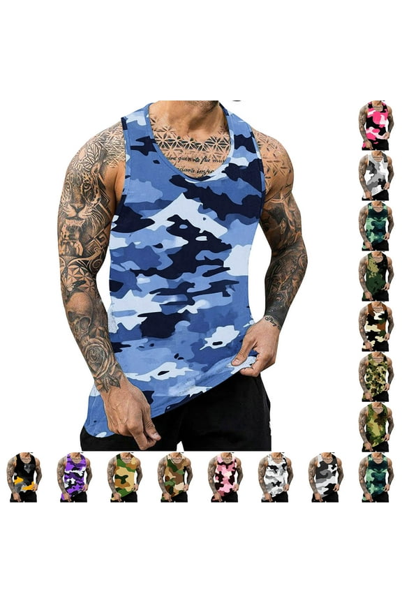 Sale of The Day Prime Today Men's Cotton Workout Tank Tops Fashion Camo Printed Military Training Hiking Top Muscle Fit Sleeveless Shirts Summer Beach Outfits