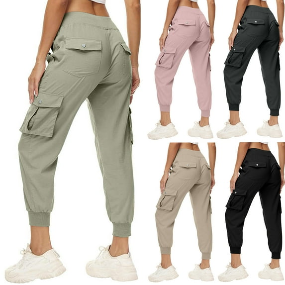 lcziwo Mothers Day Gifts, Women's Lightweight Hiking Cargo Pants Casual Drawstring Elastic Bottom Joggers Sweatpants Outdoor Quick Dry Travel Work Trousers with Pockets Khaki S