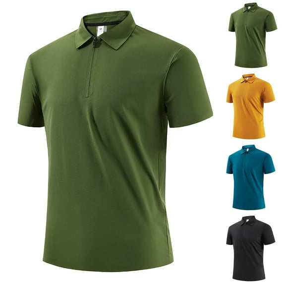 lcziwo Sales Today Clearance Men's Polo Shirts 3 Buttons Casual Work T Shirts Solid Color Short Sleeve Golf Shirt 2025 Summer Business Outfits Blue XL