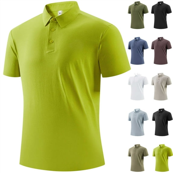 lcziwo Sales for Today on Walmart Polos Shirts for Men Big and Tall Short Sleeve Button Collared Golf Shirt Gym Moisture Wicking Quick Dry Casual Tennis Athletic T-Shirt Yellow XXXXXL