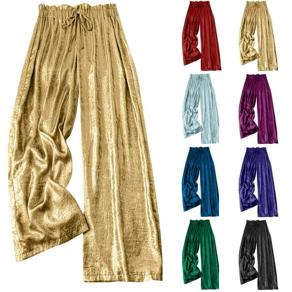 lcziwo Sales for Today on Walmart, Women's Loose Fit Casual Wide Leg Work Pants Fashion Glitter Party Outfits Drawstring Elastic High Waist Palazzo Pants with Pockets Red XL