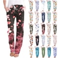 thumbnail image 1 of lcziwo Sales for Today, Women's 2025 Summer Linen Pants with Pockets Casual Drawstring High Waisted Straight Leg Sweatpants Fashion Floral Print Lounge Trousers Multicolor 3XL, 1 of 5