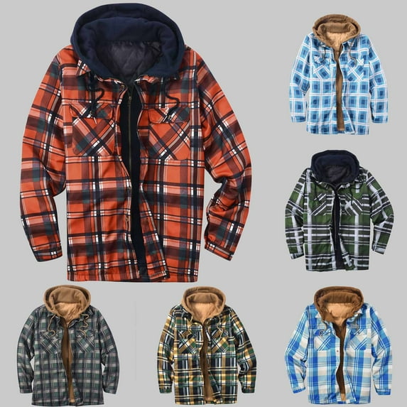lcziwo Saving Deals Mens Flannel Hoodie Plaid Jacket Fleece Sherpa Lined Full Zip Up Sweatshirt Winter Hooded Shirts Coat with Pockets,Army Green,XL