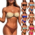 thumbnail image 1 of lcziwo Saving Sales Women's 2 Piece Bandeau Swimsuit Summer Strapless Pleated Bras and High Cut Bikini Set 2025 Bathing Suit Vacation Beach Outfits Blue M, 1 of 6