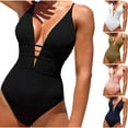 thumbnail image 1 of lcziwo Saving Sales Women's One Piece Swimsuit Cut Out Cross Backless V Neck High Cut Bathing Suit Solid Color Swim Bodysuits Summer Beach Outfits White S, 1 of 6