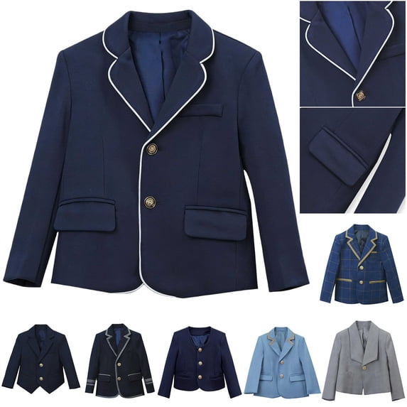 lcziwo School Uniform for Kids Cute Plaid Long Sleeve Suit Jacket Single Breasted Casual Notch Lapel Blazer Slim Fit Sport Coats Blue