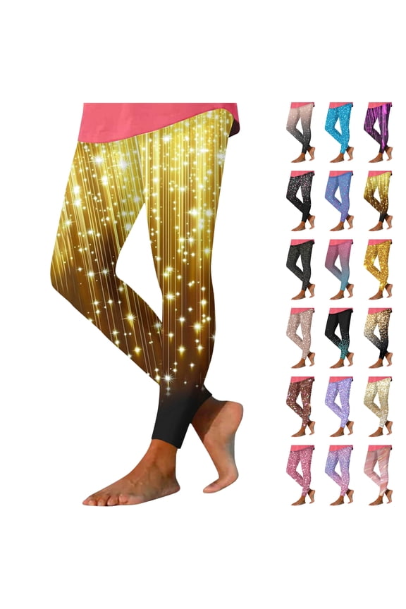Sequin Leggings for Women New Years Glitter Sparkle Print Yoga Pants Compression Tummy Control High Waist Workout Legging Tights Black XL, Prime Today
