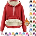 thumbnail image 1 of lcziwo Sherpa Lined Hoodie for Women Winter Fleece Hooded Sweatshirt Solid Color Casual Warm Pullover Loungewear with Pocket, Khaki, S, 1 of 8