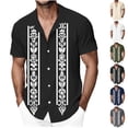 thumbnail image 1 of lcziwo Short Sleeve Shirts for Men Hawaii Big and Tall Casual Holiday Blouse Floral Print Tropical Soft Button Down Lapel Tops Army Green S, 1 of 4