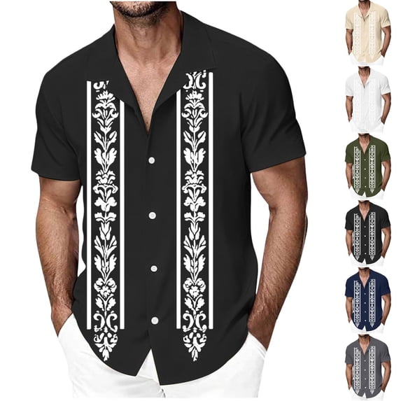 lcziwo Short Sleeve Shirts for Men Hawaii Big and Tall Casual Holiday Blouse Floral Print Tropical Soft Button Down Lapel Tops Black S