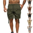 thumbnail image 1 of lcziwo Shorts Men with Multi Zipper Pockets Solid Color Casual Holiday Cargo Shorts Fishing Travel Elastic Waist Hiking Shorts Black S, 1 of 7