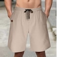 thumbnail image 1 of lcziwo Shorts Men with Pockets Cotton Linen Classic Fit Holiday Hiking Shorts Beach Fishing Outdoor Drawstring Chino Short Khaki XL, 1 of 7