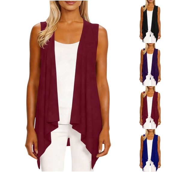 lcziwo Shrugs for Women Summer Lightweight Sleeveless Cardigans Tops Solid Color Casual Open Front Kimonos Purple XXXL