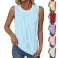 thumbnail image 1 of lcziwo Sleeveless Top for Women Eyelet Breathable Lightweight Ruffle Round Neck Blouse Solid Color Summer Holiday Top Shirt Mint Green S, 1 of 10