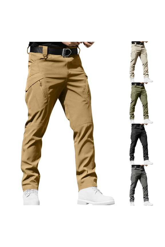 Solid Color Pants Men Water Resistant Stretchy Outdoor EDC Hiking Pants Combat Relaxed Fit Work Pants Multiple Pockets Gray S