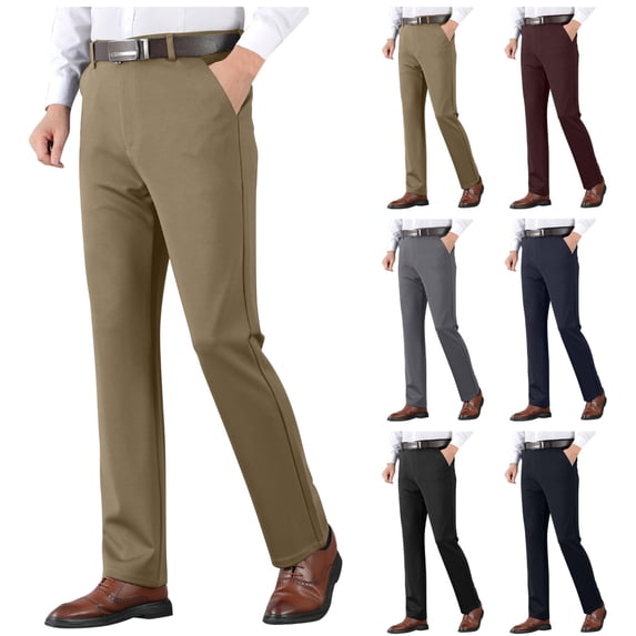 lcziwo Solid Color Pants for men Big and Tall Lightweight Business Zipper Fly Suit Pants Casual Straight Leg Formal Pants Dark Gray M