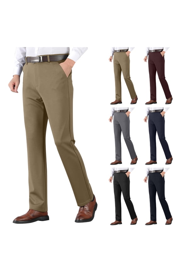 Solid Color Pants for men Big and Tall Lightweight Business Zipper Fly Suit Pants Casual Straight Leg Formal Pants Wine S