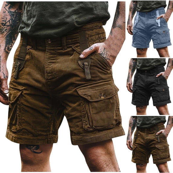 lcziwo Solid Color Shorts Men Multiple Pockets Casual Holiday Beach Shorts Hiking Travel Work Shorts Going Out Outfit Light Blue XXL