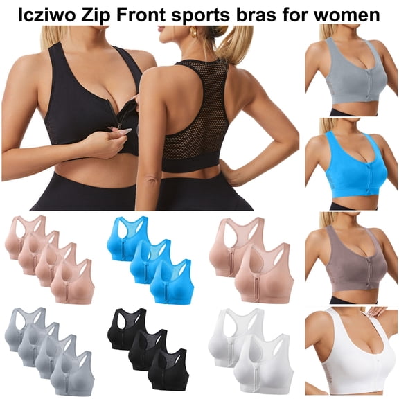 lcziwo Sports Bras for Women Front Zip Wireless Racerback Mesh Support Workout Bra Impact Activewear Navy S