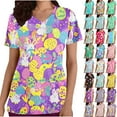 thumbnail image 1 of lcziwo Spring Tops for Women 2025 Easter Shirts Cute Bunny Eggs Print Graphic Tees Summer Casual V Neck Short Sleeve Scrubs Nursing Uniform Mint Green XXL Gifts for Mom, 1 of 5