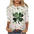 thumbnail image 1 of lcziwo St Patrick Tops for Women 3/4 Sleeve Shamrock Printed Shirts Crew Neck Blouses Green Graphic Tees Lucky Irish Clover Top 2025 Multicolor,XL, 1 of 5