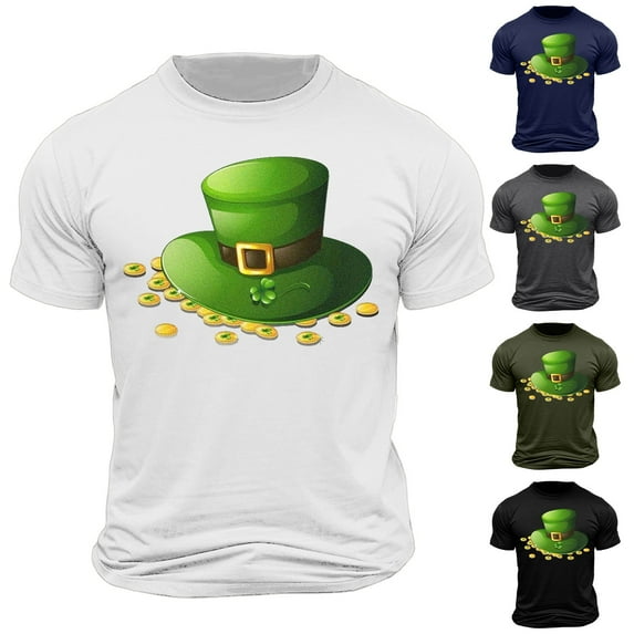 lcziwo St Patrick's Day Shirt Men Cute Hat Print Short Sleeve Blouses 2025 Summer Lightweight Short Sleeve Crew Neck Tunic Tops Flash Deals,Black,XL