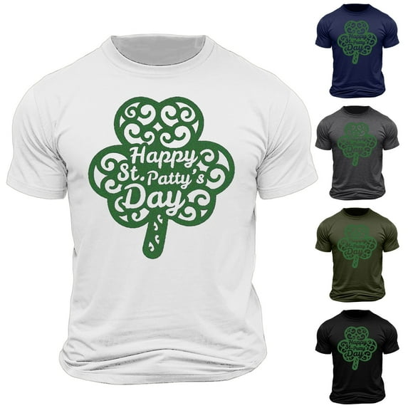 lcziwo St. Patrick's Day Shirt Mens Short Sleeve Round Neck Tops 2025 Summer Casual Lucky Clover Print Blouses Festival Graphic Tees Holiday Deals,Black,S