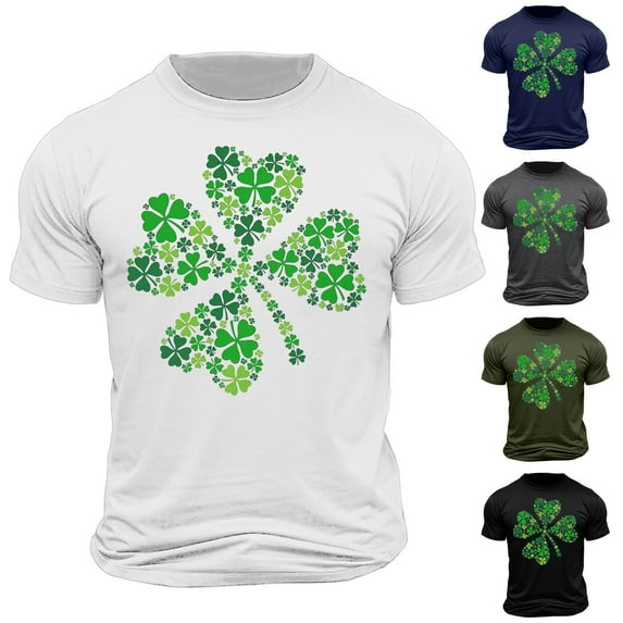 lcziwo St. Patrick's Day T-shirts for Men Shamrock Print Short Sleeve Crewneck Tees Lucky Green Clover Graphic Tees 2025 Summer Casual Tee Tops Holiday Sales,Gray,XXL