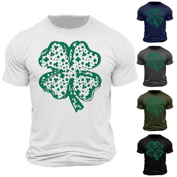 lcziwo St Patricks Day Shirt Men Lucky Clover Print Short Sleeve Pullover Tops 2025 Summer Casual Ligtweight Crew Neck Party Shirts 90% off Clearance Sale,Navy,XXL