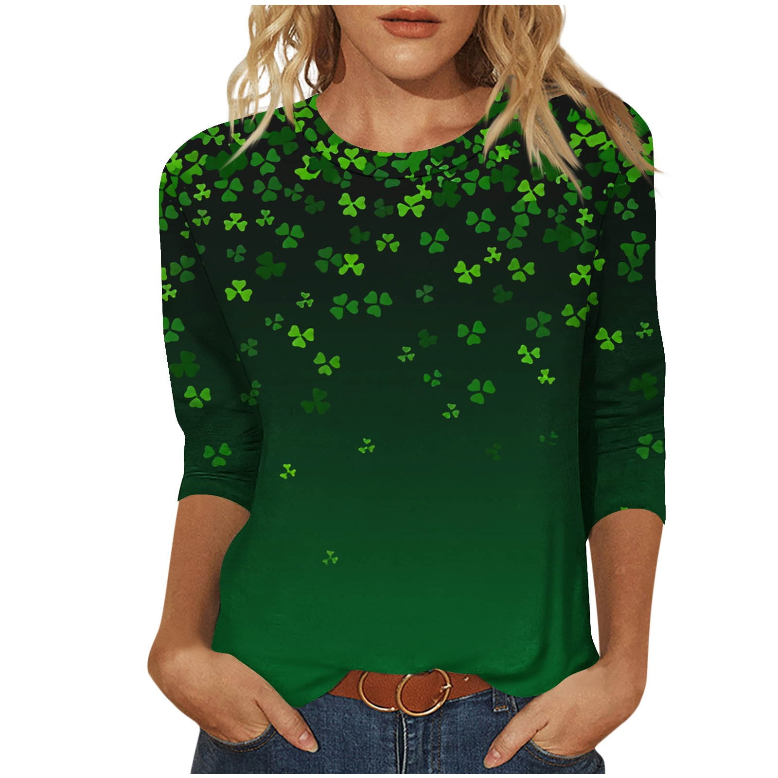lcziwo St.Patricks Day Shirt Women Plus Size 3/4 Sleeve Irish Clover ...