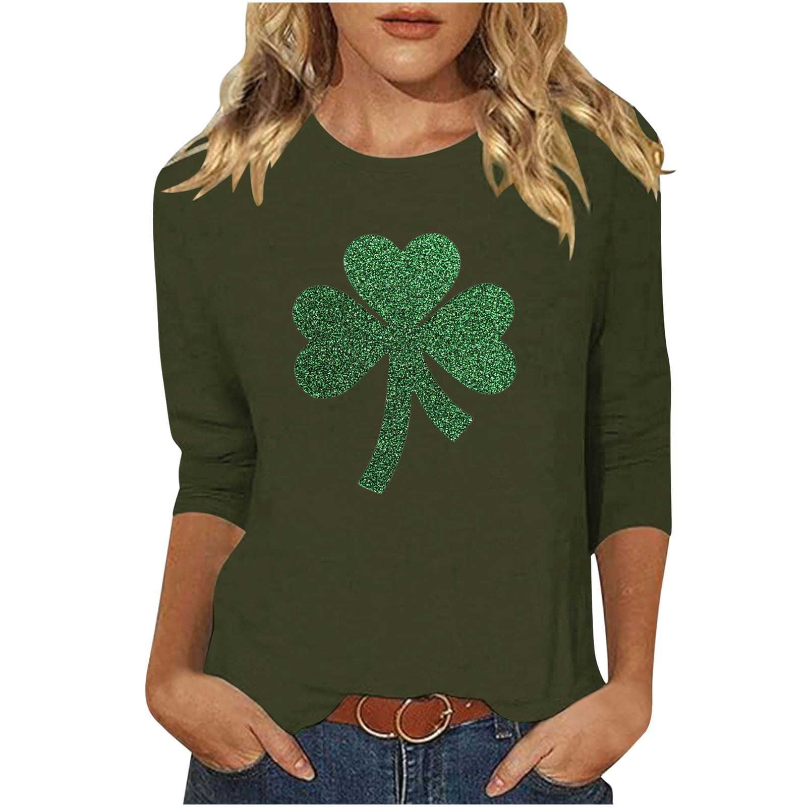 lcziwo St Patty Shirts Women 3/4 Sleeve Shamrock Printed T-Shirt Crew ...