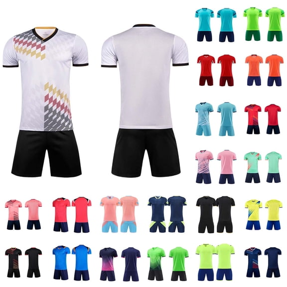 lcziwo Stretchy Kids Soccer Jersey Set, Breathable Quick-Dry Youth Football Uniform, Boys Girls Soft Athletic Training Outfit Blue