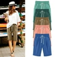 thumbnail image 1 of lcziwo Summer Bermuda Shorts for Women Solid Color Cotton Linen Shorts with Pockets Casual Elastic Waisted Knee Length Beach Shorts Vacation Sale,Orange,XXXL, 1 of 7