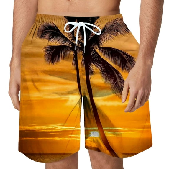 lcziwo Summer Fashion Men Shorts 2025 Vacation Shorts Board Surf Beach Shorts Elastic Waist Drawstring Shorts Casual Tropical Shorts with Pockets Gold,L