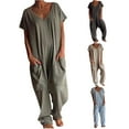 thumbnail image 1 of lcziwo Summer Jumpsuits for Women Casual Short Sleeve Beach Rompers Loose Fit V Neck Overalls Oversized One Piece Junper Pants with Pockets Lightning Prime Today, 1 of 7