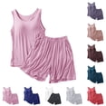 thumbnail image 1 of lcziwo Summer Modal Two Piece Set for Women Plus Size Solid Color Pajamas Built in Bra Tank Top and Elastic Waist Short Sleepwear Blue XXXL, 1 of 7