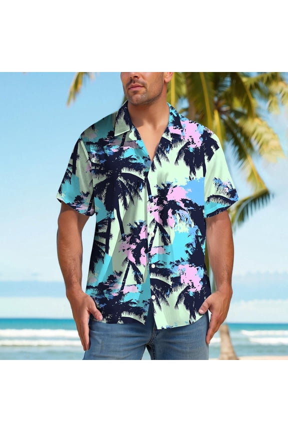T Shirts for Man Beach Casual Hawaii Graphic Blouse Big and Tall Lightweight Summer Vacation Lapel Tops Light Blue XXXXXL